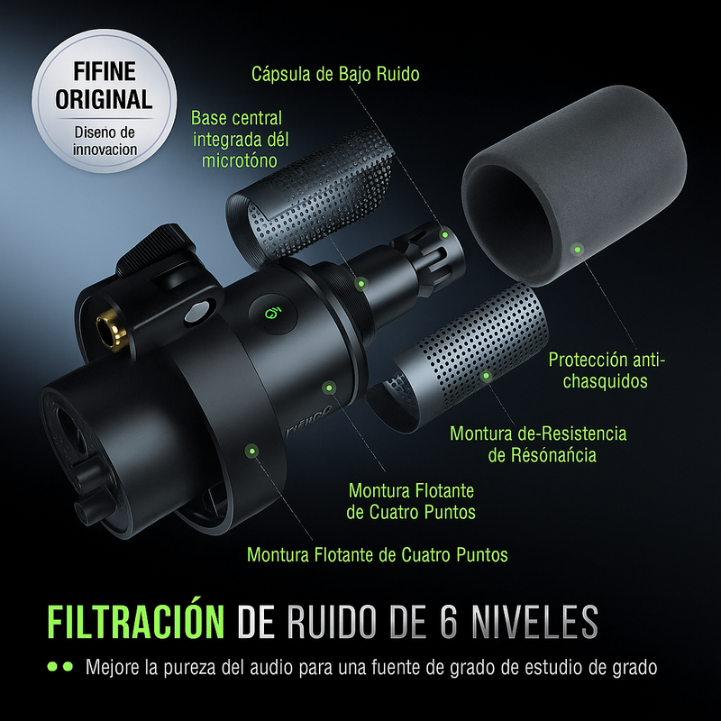 Micrófono Dinamico Fifine K688  USB Para de Estudio o Gaming