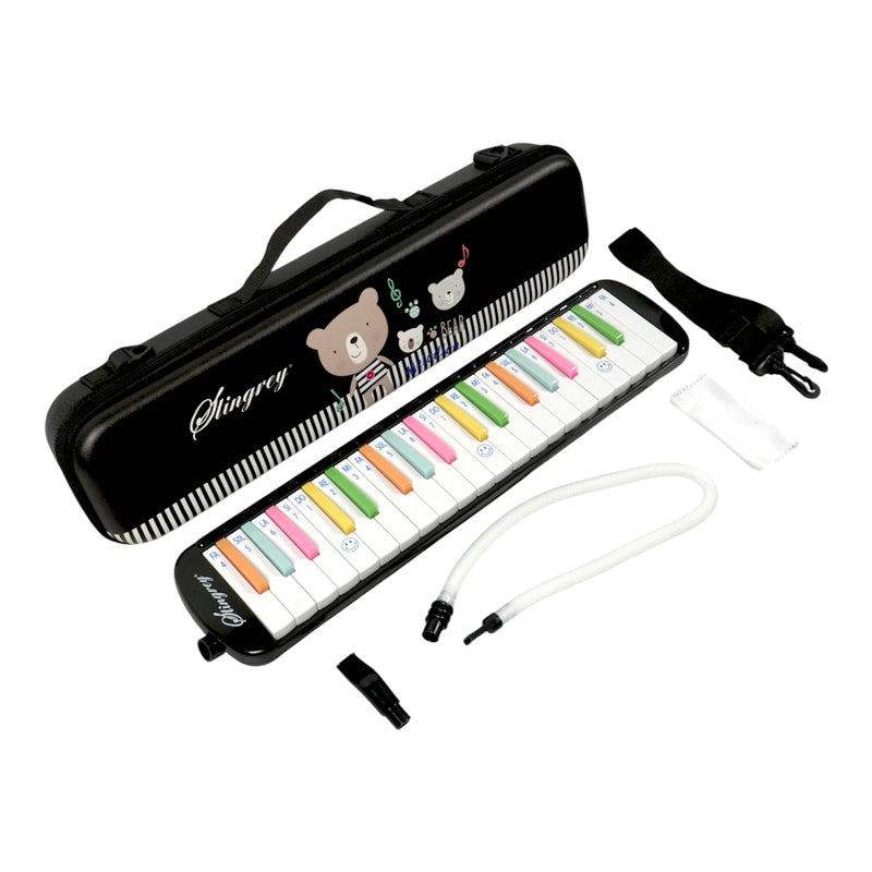 Melódica 37 Teclas Stingrey De Colores Con Estuche Ilustrado Y Accesorios