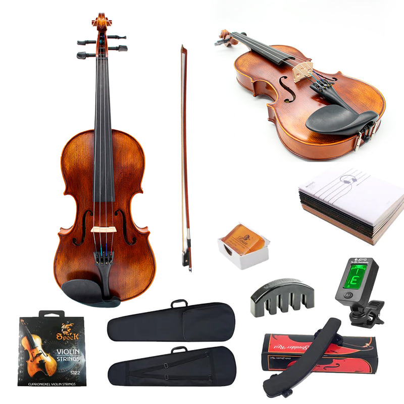 Combo Violín Stingrey MV550 4/4 En Madera Solida Envejecido